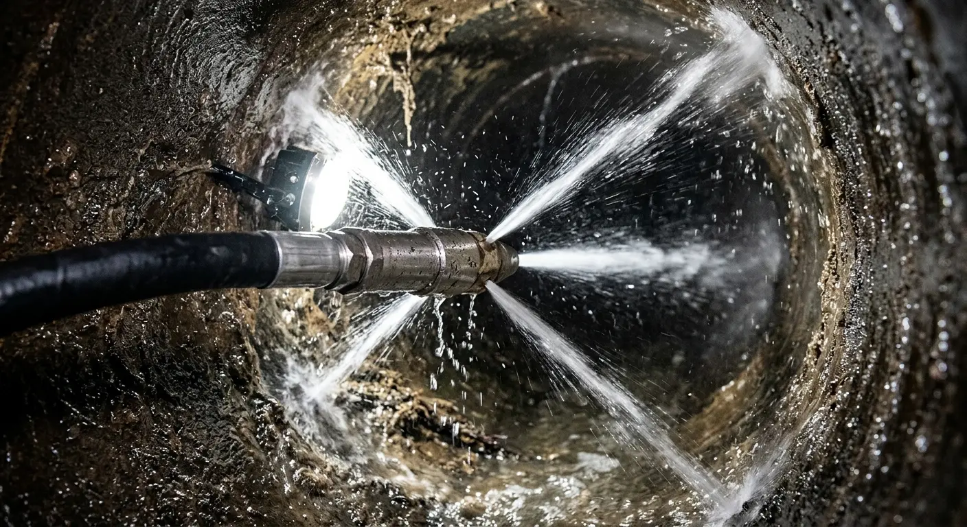 High-pressure hydro jetting nozzle cleaning sewer pipe for Storm Drain Cleaning in Horseheads